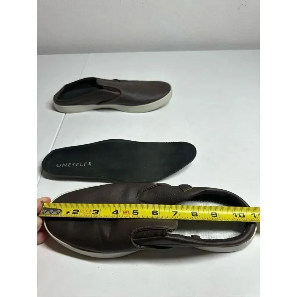 Oneself Men’s Genuine Leather Slip-On Flat Backless Brown Sz 39 EU/6,5 US